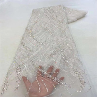 Tissus en dentelle de tulle lourde brodée de perles et de sequins africains pour robes de mariée pour femmes, vente en gros