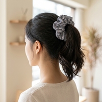 Nouvelle Écharpe Coréenne à Carreaux Blancs avec Motifs Floraux, Tissu Imprimé, Mignonne et Tendance, Couleur Personnalisable, Attache Cheveux
