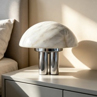 Lampe de table champignon en albâtre avec abat-jour en marbre givré, base à triple cylindre chromée, CRI 90, dimmable, style européen et américain