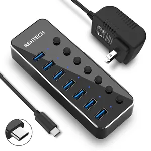 RSHTECH USB-Hub benutzer definiert mit DC 5V/2A Netzteil 5 Gbit/s Typ C Hubs 7 in 1 USB C Adapter für mobile Laptop Adapter