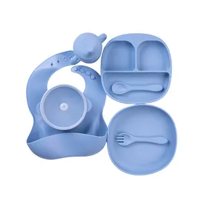 new product 2023 popular eco friendly silicone feeding set baby bibs spoon plate BPA Free Food grade silicone Non Toxic