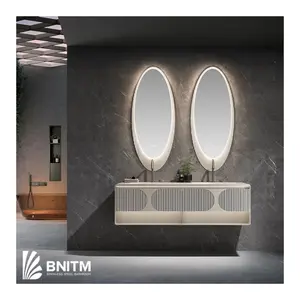 BNITM изготовленный на заказ шкаф для ванной комнаты из нержавеющей стали роскошный туалетный столик с Индукционным зеркалом светодиодный свет и раковина