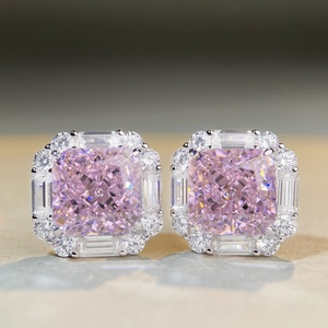 Boucles d'oreilles fines en argent Sterling S925 pour femmes Chic fleur <span class=keywords><strong>de</strong></span> cerisier diamant rose avec fleur <span class=keywords><strong>de</strong></span> glace rayonnante coupe Zircon pierre principale - Product Image 4