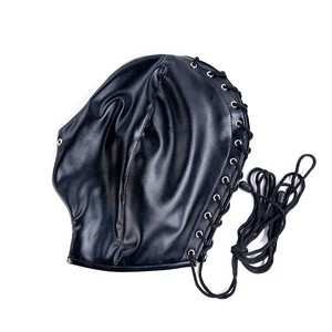 Équipement de bondage, cagoule en cuir PU noir, masque BDSM, bandeau pour les <span class=keywords><strong>yeux</strong></span> pour les couples - Product Image 4