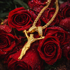 Collana con Croce Cristiana in Acciaio Inossidabile Placcato Oro, Ciondolo Crocifisso, Gioielleria Cristiana all'Ingrosso - Product Image 5