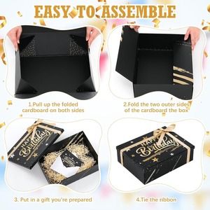 <b>Black</b> Happy Birthday Gift <b>Box</b>, with lid, gold <b>black</b> large luxury star shaped foldable paper <b>box</b>, customizable - Product Image 3