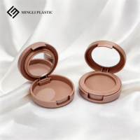 Boîte compacte ronde marron en ABS à double couche pour poudre pressée avec miroir, vente en gros