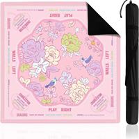 Elegante Tapete de Mahjong Plegable de Caucho Natural con Diseño de Flores Amarillas Estilo Chinoiserie para 4 Jugadores con Bolsa de Transporte Negra