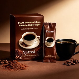 Café Instantáneo de Champiñones Chaga y Melena de León, Rico y Suave, 20 Sobres, Caja Metálica Marrón Oscuro, Para el Cuidado Diario de Vigor a Base de Plantas, OEM - Product Image 6