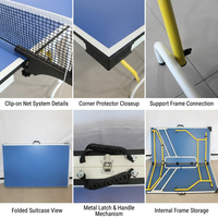 Table de ping-pong portable de style valise, pliable, pour intérieur, avec poignée et pieds réglables pour un rangement rapide