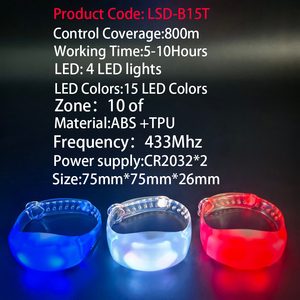 Bracelet LED contrôlable pour concerts, 4 perles lumineuses, silicone, contrôle radiofréquence, portée 800 mètres, télécommande 433 MHz - Product Image 2