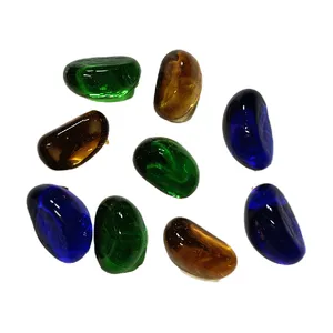 Wholesale Glass Cashew Caribbean Blue For Fire Pit High Luster Tempered Glass Rocks For Natural Or Propane Fireplace