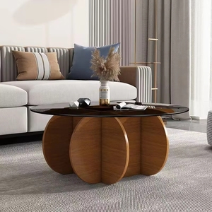 Living Room <strong>Black</strong> Nordic <strong>Round</strong> Tempered Glass Durable Luxury Wood Modern Coffee <strong>Tables</strong> for Home Furniture - Product Image 5