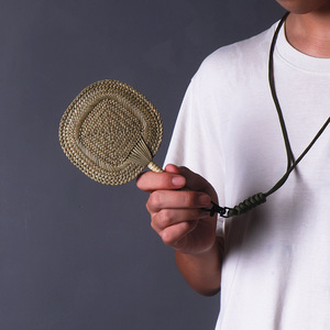 Mini Straw Fan Neck Hanging Woven Portable Wearable Fan For Tourists - Product Image 1