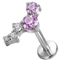 Piercing d'oreille en titane ASTM F136, style étoile, à dos plat, fileté intérieur, avec zircon, pour tragus, petit clou d'oreille à dos plat, pour mariage