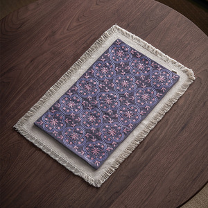 Tapis de thé en coton et lin de style chinois avec franges à pompons brodées, isolation thermique, accessoire textile pour la maison - Product Image 3