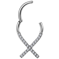 Cincin Septum Clicker Titanium ASTM F136 G23, Perhiasan Tindik Hidung dengan Zirkon Berlapis Emas