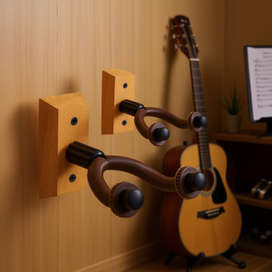 Supporto da parete per chitarra in legno GH WD, 2 pezzi, regolabile e ruotabile, con imbottitura morbida per chitarre acustiche, classiche, elettriche e bassi. - Product Image 2