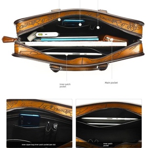 Porte-documents de bureau pour <span class=keywords><strong>homme</strong></span> en cuir véritable fait main haut de gamme, grande capacité, style rétro classique, fermeture à glissière - Product Image 4