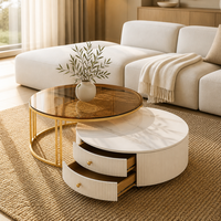 Ensemble de tables basses modernes de luxe en marbre et bois pour salon, design de meubles flottants élégants, dernière collection