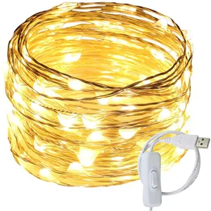 Fio de cobre ou prata de led para decoração, plugue usb para feriados, para casa