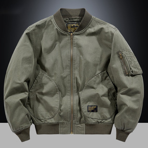 <span class=keywords><strong>Veste</strong></span> de baseball rétro américaine pour hommes High Street Style Canvas Fabric Stand Collar Zipper Closure for Spring Autumn Winter - Product Image 5