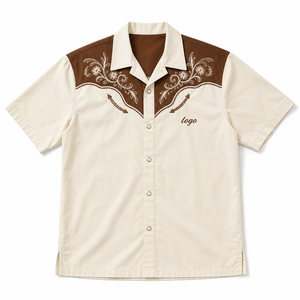 Chemise de bowling personnalisée à col occidental tissé, brodée style cowboy américain, manches courtes, boutonnée, logo d'équipe rétro pour OEM - Product Image 1