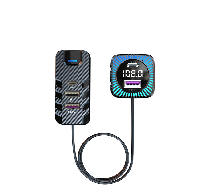 CS11 BT 5.3 15W Wireless FM Transmitter 2 USB C 2 USB 3.1A Fast Charging LED Light Charger MP3 Player Car Charger