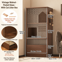 Meuble pour chat 2 en 1 en bois, avec bac à litière, armoire de rangement, base à roulettes extractible, système de récupération de litière, panneau perforé et rangement