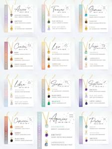 12 oroscopo Birthstone collana Set Dainty Aries zodiaco con oro 18K acciaio inossidabile placcato oro cristallo curativo - Product Image 4