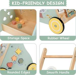 Jouet éducatif d'apprentissage Walker Push & Pull Toy multifonctionnel en bois trotteur pour bébé pour bébé tout-petit - Product Image 3