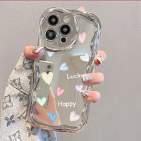Chanceux amour coeur impression miroir galvanoplastie TPU housse de téléphone portable pour Iphone 6 7 8 X Xr XS 11 12 13 14 15 16 Pro Max
