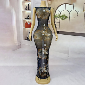 Novance Y4786 abbigliamento all'ingrosso maglia trasparente <span class=keywords><strong>nero</strong></span> di lusso eleganti abiti da sera abito <span class=keywords><strong>lungo</strong></span> stampa abiti da donna per la festa - Product Image 6