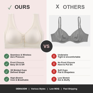 Reggiseno a fascia <span class=keywords><strong>con</strong></span> chiusura frontale, spalline larghe, jacquard senza cuciture, senza ferretto, lingerie confortevole, push-up, reggiseno da tutti i giorni per donna - Product Image 3