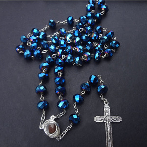 Collar <span class=keywords><strong>de</strong></span> <span class=keywords><strong>cadena</strong></span> con forma <span class=keywords><strong>de</strong></span> cruz católica <span class=keywords><strong>para</strong></span> <span class=keywords><strong>hombre</strong></span> y mujer, cristal azul, nuevo producto - Product Image 3