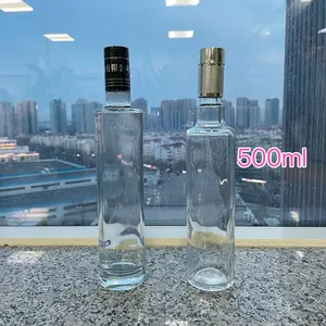 500ml 750ml High thin round glass bottle with plastic aluminium lid cap for liquor olive oil juice glass bottles supplier
