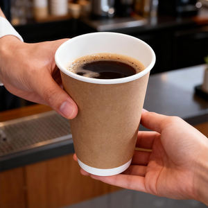 Vasos de papel desechables al por mayor con logo personalizado de 6oz, 8oz y 10oz, de kraft blanco, de bambú, de doble pared, para bebidas calientes y frías, para llevar. - Product Image 6