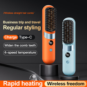 Brosse Lissante Ionique Sans Fil 37 Jets <span class=keywords><strong>de</strong></span> Pulvérisation Chauffage Céramique MCH 199°C 4 Niveaux Température Anti-Brûlure pour Salon et Voyage CE RoHS - Product Image 1