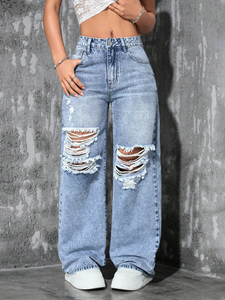 Nuevos Jeans de <span class=keywords><strong>Mujer</strong></span> de Cintura Alta y Pierna Ancha, Multifuncionales, <span class=keywords><strong>Rotos</strong></span>, Venta Directa de Fábrica, Cómodos, Modernos y Asequibles - Product Image 2