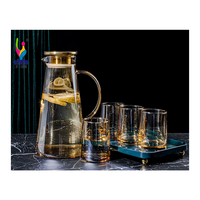 Ensemble de pichets à eau 6 tasses 1 bouilloire verrerie à haute teneur en borosilicate couleur gris ambre verre à eau chaude Design moderne verres de qualité alimentaire