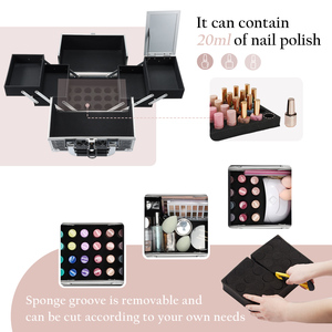 Portable <b>Makeup</b> Train Case with Mirror 4Trays Cosmetic <b>Box</b> Large Capacity Nail Polish Storage Case Lockable Beauty Suitcase - Product Image 2