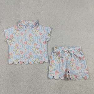 En stock: Conjunto de ropa de verano para niñas con cremallera y volantes, con lazos de flores, al por mayor, atuendos de moda para bebés, ropa de hermanas de fábrica. - Product Image 3