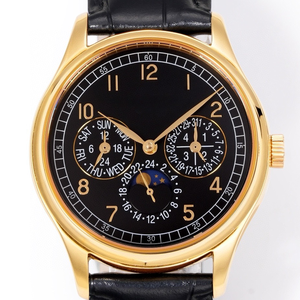 Montre de sport luxueuse pour homme, 42 mm, boîtier en acier inoxydable or rose, bracelet en cuir, cadran noir, phase de lune, calendrier, 5074R, haute qualité - Product Image 2