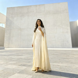 Robe Abaya en polyester uni de haute qualité, décontractée et sobre, pour femmes musulmanes, vente en gros auprès d'un fournisseur chinois - Product Image 2