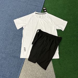 Ensemble de course 2 pièces pour homme avec logo imprimé, t-shirt à séchage rapide et <span class=keywords><strong>short</strong></span> de sport noir respirant, survêtement d'entraînement - Product Image 3
