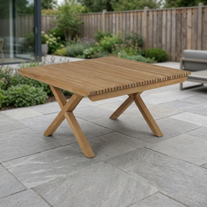 Table de salle à manger d'extérieur en teck massif de qualité supérieure, moderne, carrée, imperméable, durable, stable, écologique, 6 places, assemblage facile requis - Product Image 2