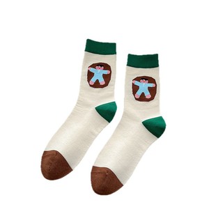 Bunte Niedliche Cartoon-Damen-Crew-Socken Lustige Abstrakte Muster Kontrast-Streifen Trendige Wadenlange Socken - Product Image 6
