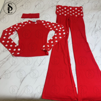 Dameskleding op maat met logo, zacht katoenen shirt met lange mouwen en wijde broek met opvouwbare taille, casual 2-delige lounge set voor dames