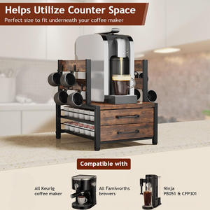 Organizador <span class=keywords><strong>de</strong></span> Estación <span class=keywords><strong>de</strong></span> Café <span class=keywords><strong>de</strong></span> Madera Rústica al por Mayor con Cajón <span class=keywords><strong>y</strong></span> Soporte para Cápsulas K-Cup para Encimera - Product Image 6