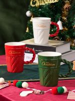 Mug en céramique tricoté en câble de Noël avec couvercle en forme de neige et paille, poignée en corde torsadée, décorations 3D Père Noël, Mug Pull de Noël Joyeux Noël, Vente en gros